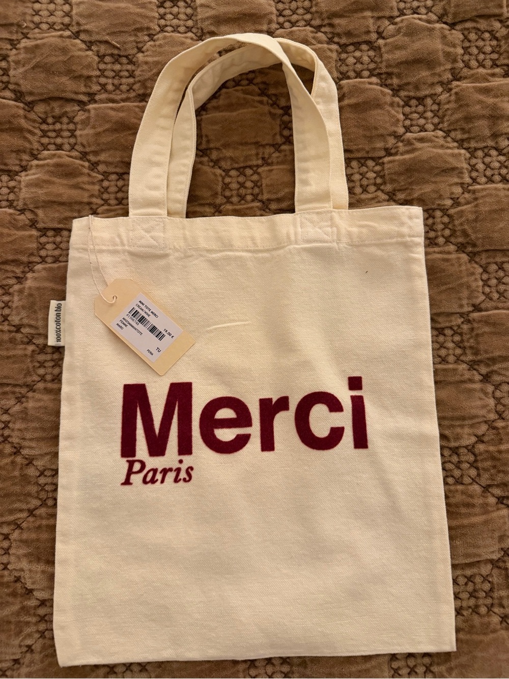 Canvas Tote Bag with Burgundy "Merci" Print
